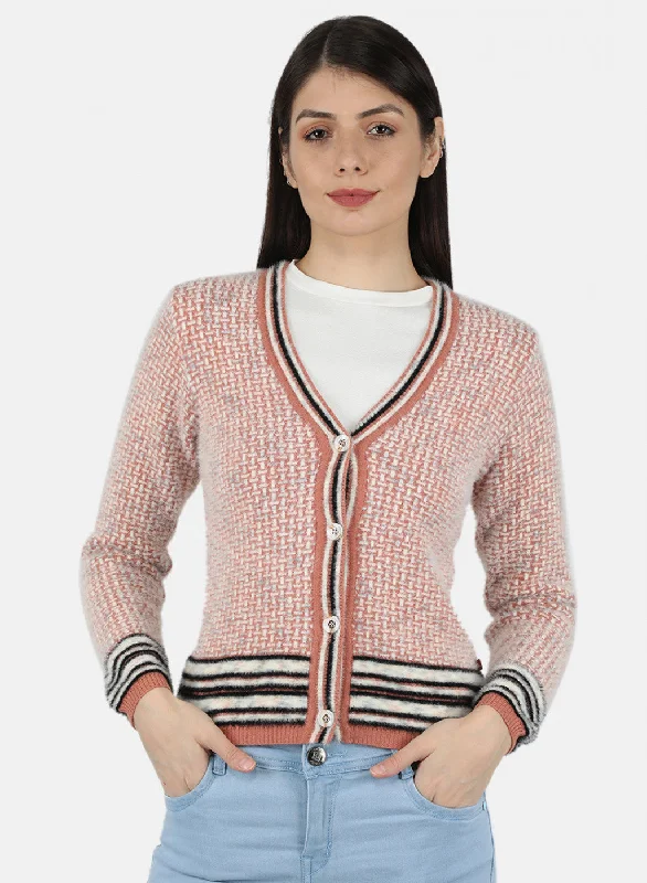 Custom Flannel-Lined SweatersWomen Rust Orange Self Design Cardigan