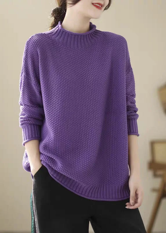 women's tops for those who want to create outfits that are both trendy and timelessSimple Versatile Purple Loose Thick Knit Sweater Tops Winter