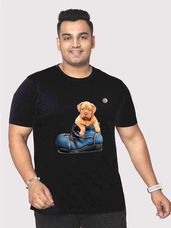 women's tops for those who prefer classic over trendy stylesMen Plus Size Black Puppy in a Shoe Printed Round Neck T-Shirt