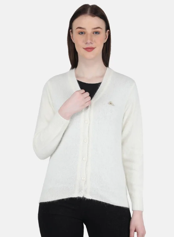 Quick-Dry Wool SweatersWomen White Solid Cardigan