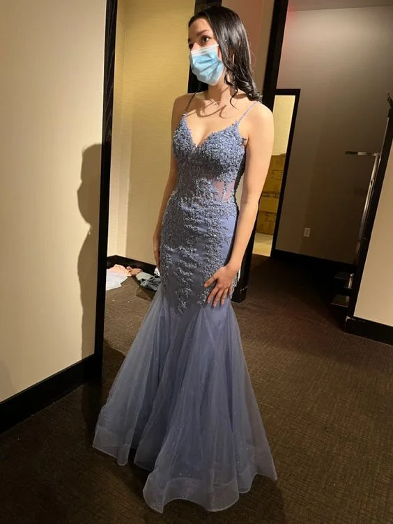 ready-to-wear prom dressesMermaid V Neck Lace Long Prom Dress,Mermaid Formal Dress Y6479