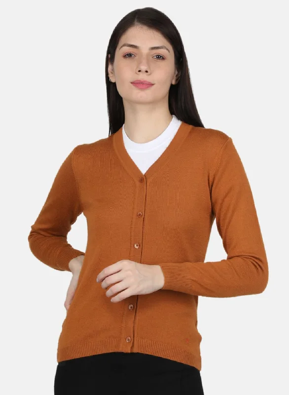 Turtle-Neck Wool SweatersWomen Orange Solid Cardigan