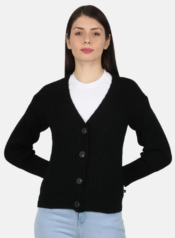 Trendy Vintage Flannel SweatersWomen Black Self Design Cardigan