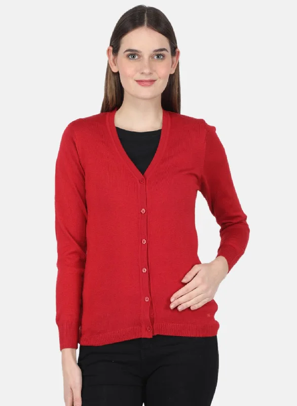 Funky Hooded SweatersWomen Red Solid Cardigan