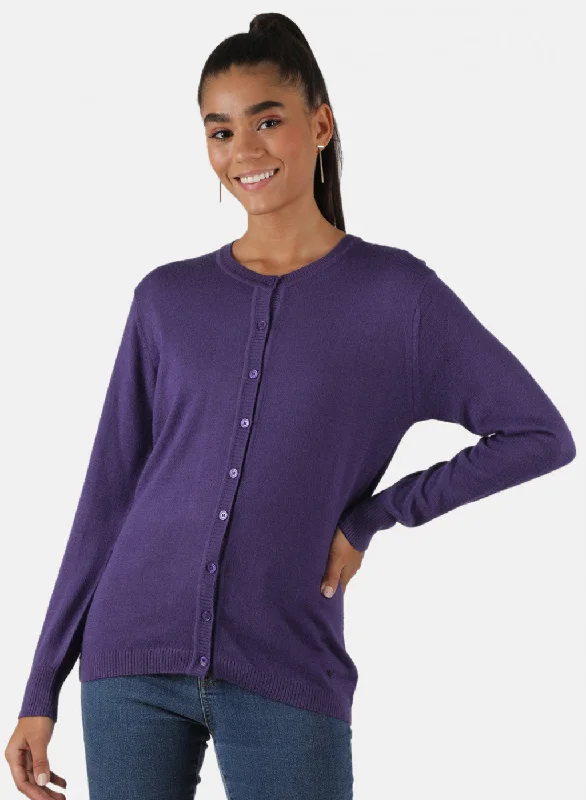 Trendy SweatersWomen Purple Solid Cardigan