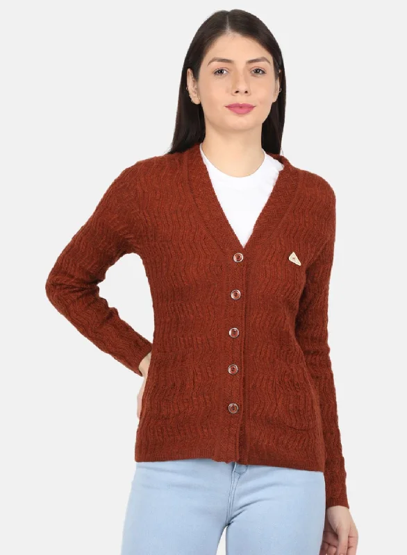 Comfortable Dressy SweatersWomen Brown Self Design Cardigan