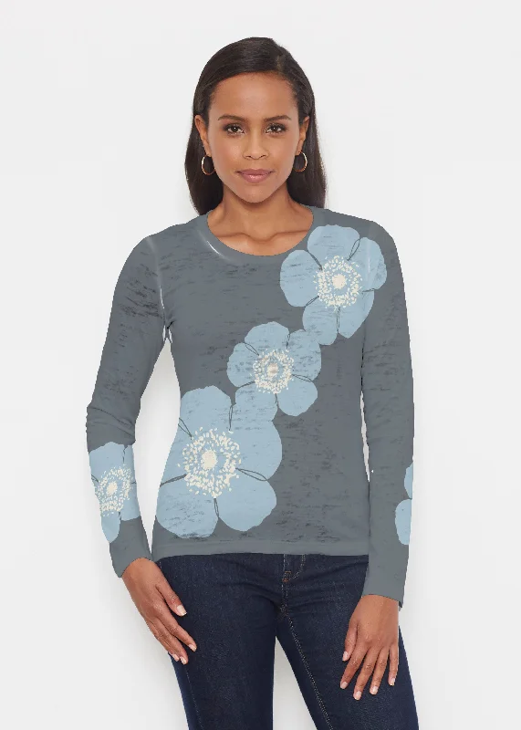 women's tops for beach outingsPoppy SteelBlue-Grey (7066) ~ Signature Long Sleeve Crew Shirt