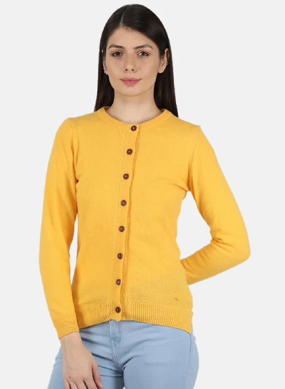 Stylish Trendy Pullover SweatersWomen Yellow Solid Cardigan