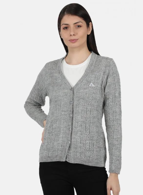 Baby SweatersWomen Grey Self Design Cardigan