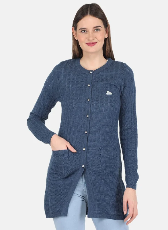 Cashmere SweatersWomen Blue Self design Cardigan