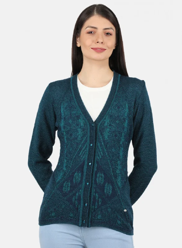 Wholesale Chunky SweatersWomen Green Self Design Cardigan