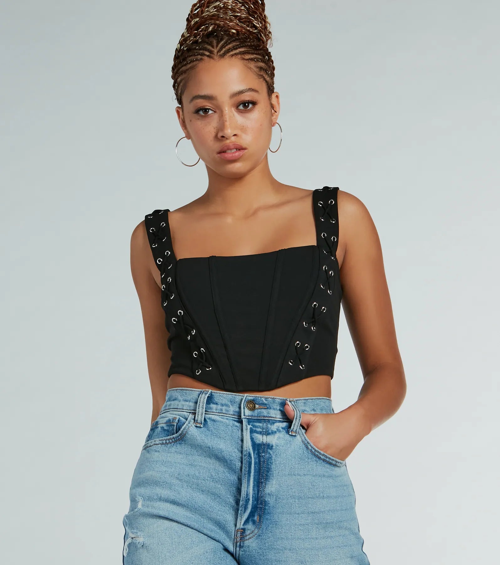 women's tops for those who want to create stylish and put-together outfits without spending a fortuneSultry Stunner Lace-Up Detail Corset Top