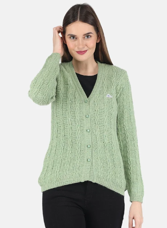 Plus-Size Quick-Dry Soft Knitted SweatersWomen Green Self design Cardigan