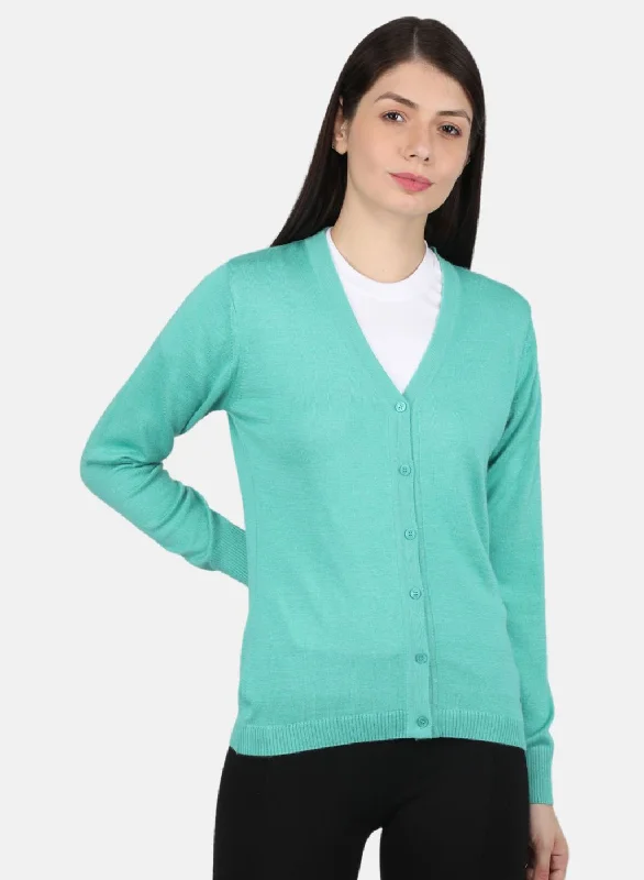 Wholesale Chunky SweatersWomen Green Solid Cardigan