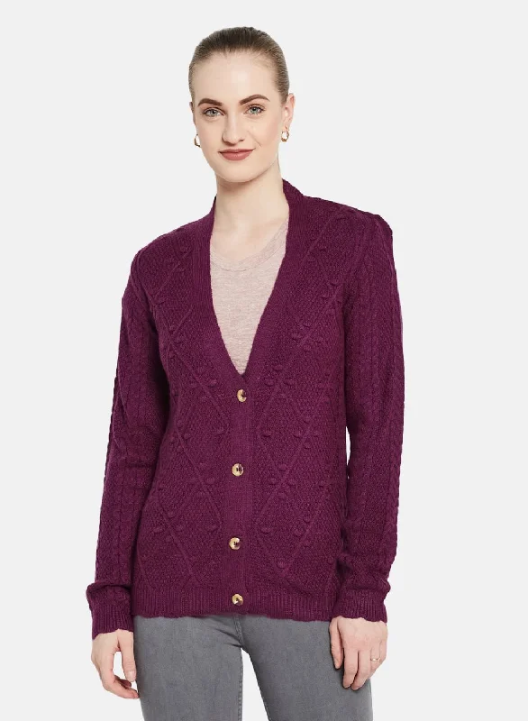 Wholesale Affordable Women's SweatersWomen Purple Self Design Cardigan