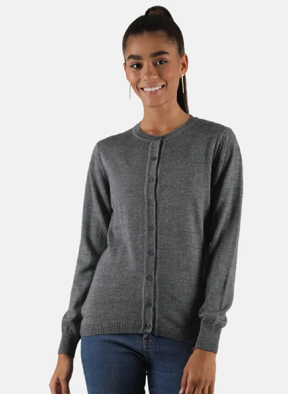 Women's SweatersWomen Grey Solid Cardigan