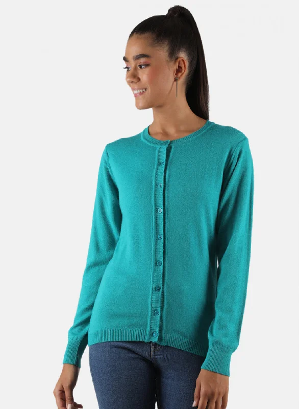 Children's SweatersWomen Green Solid Cardigan