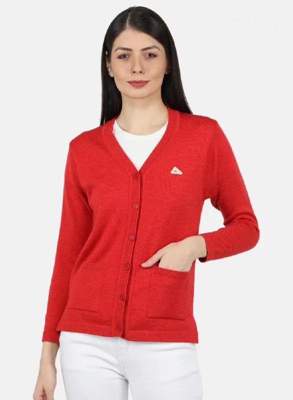 Custom Flannel-Lined SweatersWomen Red Solid Cardigan