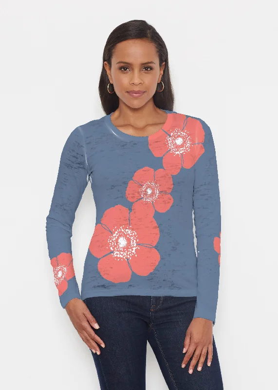 women's tops for cocktail partiesPoppy Red Navy (7021) ~ Signature Long Sleeve Crew Shirt