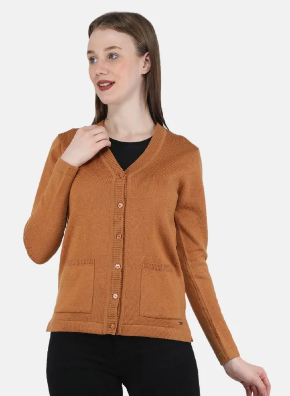 Discounted High-Quality Wool SweatersWomen Orange Solid Cardigan