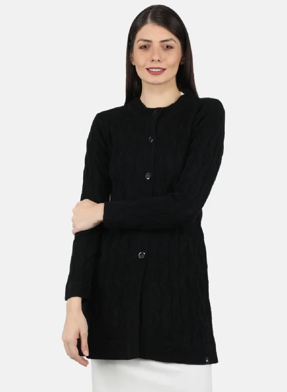 Flannel-Lined SweatersWomen Black Self Design Cardigan