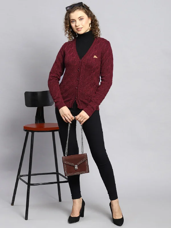 Custom Flannel-Lined SweatersWomen Maroon Self Cardigan