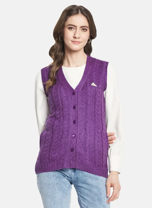 Comfortable SweatersWomen Purple Self Design Cardigan