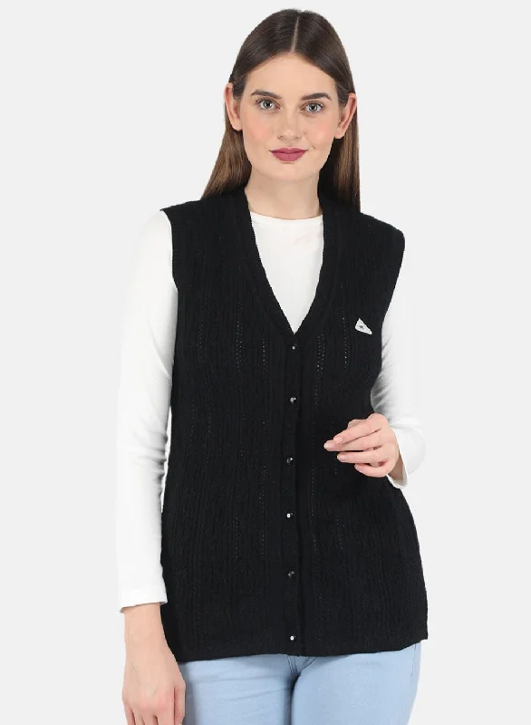 Cozy SweatersWomen Black Self design Cardigan