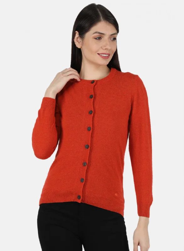 Cozy Embellished SweatersWomen Orange Solid Cardigan