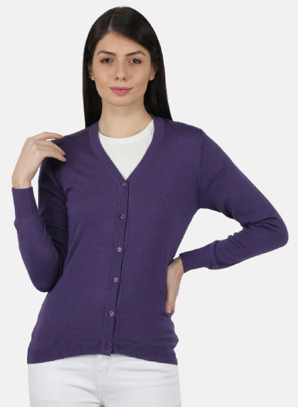 Luxurious Chunky SweatersWomen Purple Solid Cardigan