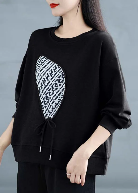 luxury women's topsBoho Black Tasseled Cotton Sweatshirts Top Spring