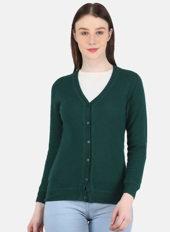 Stylish Flannel SweatersWomen Green Solid Cardigan