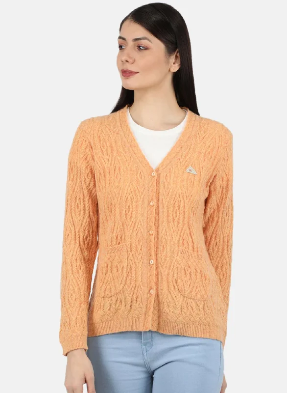 Discounted High-Quality Wool SweatersWomen Orange Self Design Cardigan