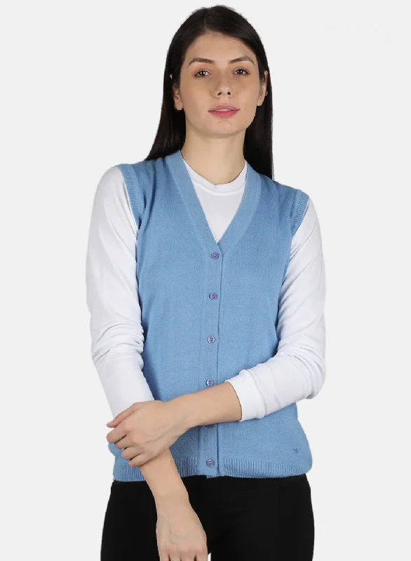 Extra-Large SweatersWomen Blue Solid Cardigan