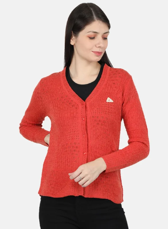 Cardigan Discounted Baby SweatersWomen Orange Self Design Cardigan