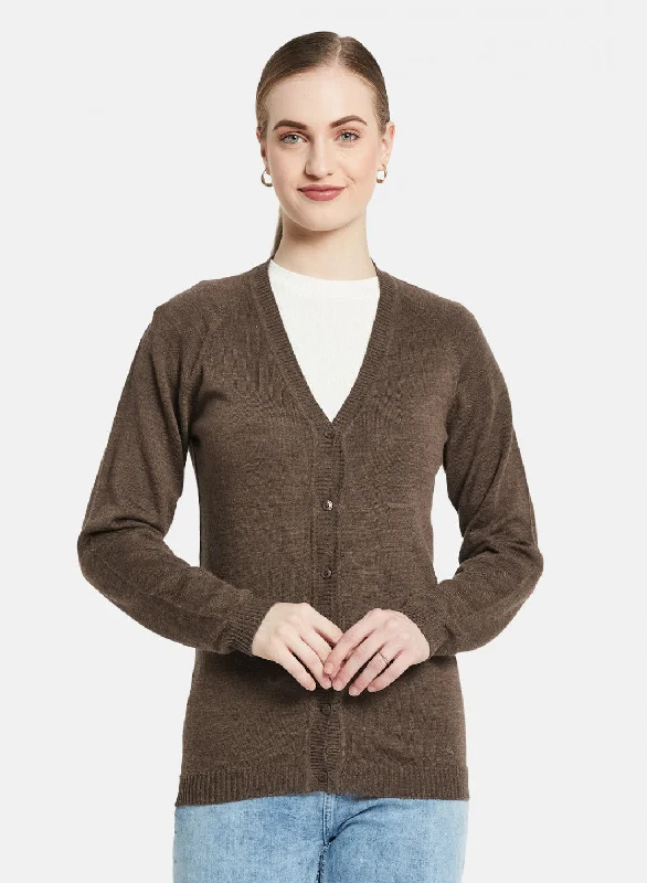 Pullover SweatersWomen Brown Solid Cardigan