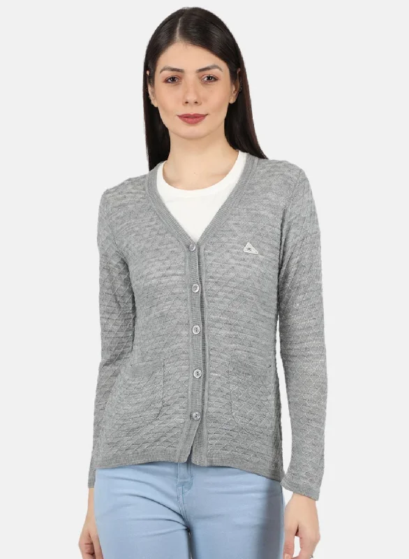 Fitted SweatersWomen Grey Self Design Cardigan