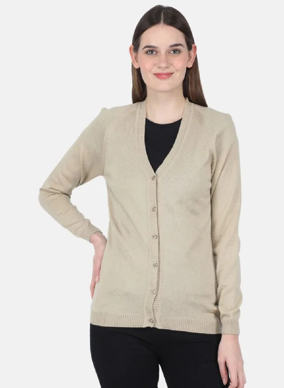 Thick Turtle-Neck Wool SweatersWomen Beige Solid Cardigan