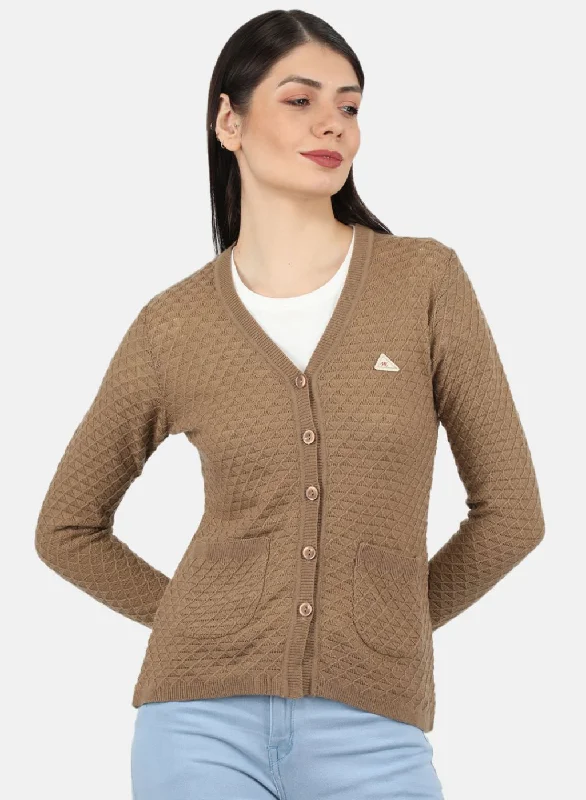 Extra-Large SweatersWomen Brown Self Design Cardigan