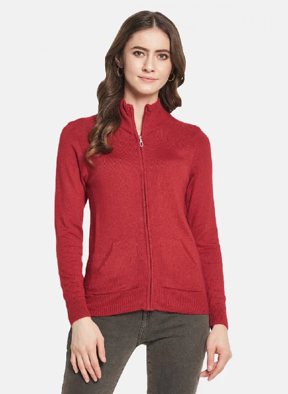 Pullover SweatersWomen Red Solid Cardigan