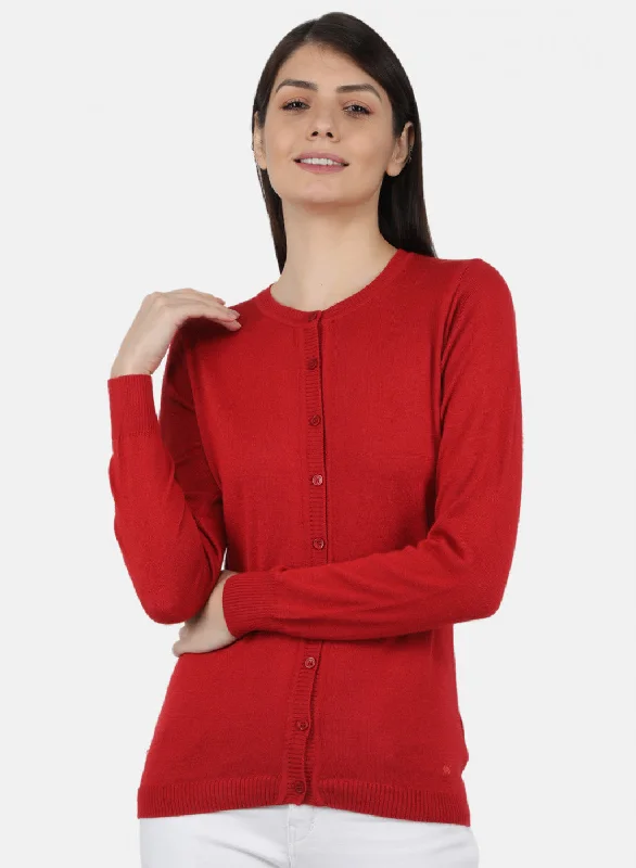 Oversized SweatersWomen Red Solid Cardigan