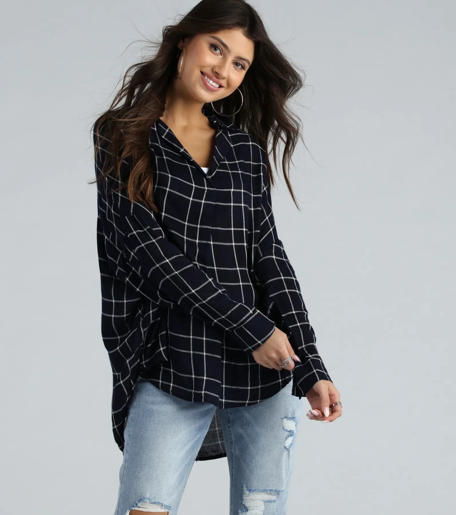 cropped women's topsSeasonal Chic Plaid Oversized Top