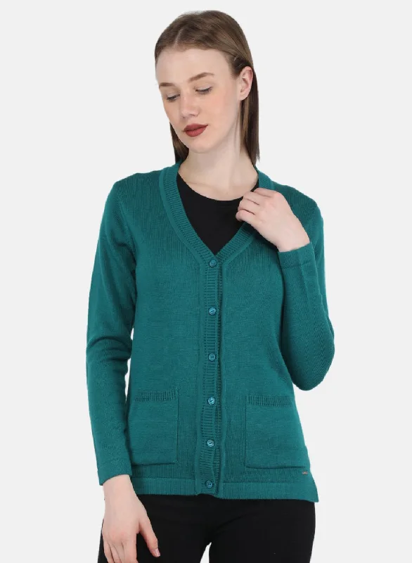 Elegant Hooded Cashmere SweatersWomen Green Solid Cardigan