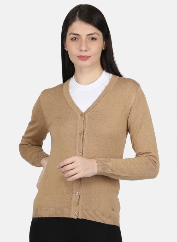 High-Quality Wool SweatersWomen Brown Solid Cardigan