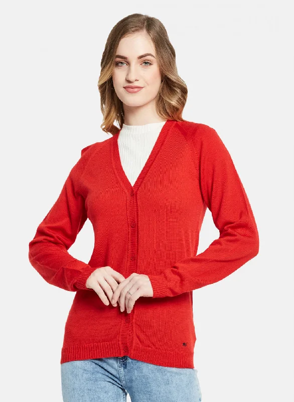 Quick-Dry SweatersWomen Red Solid Cardigan