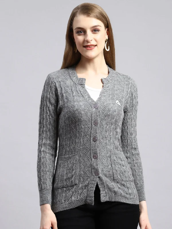 Quick-Dry SweatersWomen Grey Self Cardigan