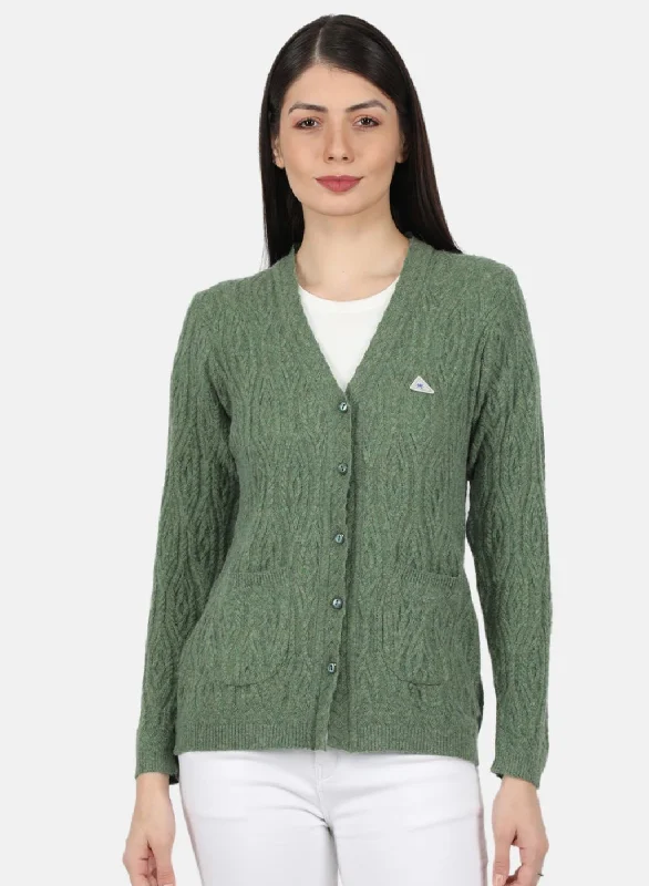 Cozy Embellished SweatersWomen Green Self Design Cardigan