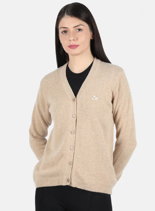 Turtle-Neck SweatersWomen Beige Solid Cardigan