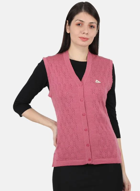 Flannel SweatersWomen Pink Self Design Cardigan