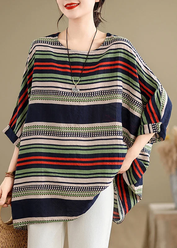 women's tops for minimalist aestheticsStyle Colorblock Oversized Striped Cotton Tops Summer